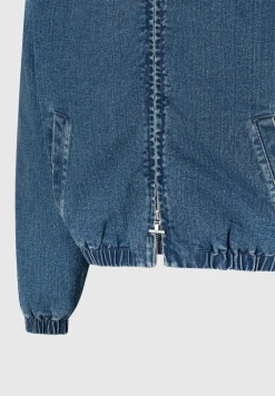 Denim Padded Cropped Bomber Jacket - Mid