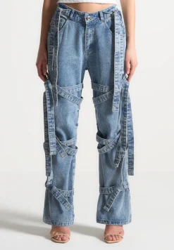 Denim Strap Cargo Jeans