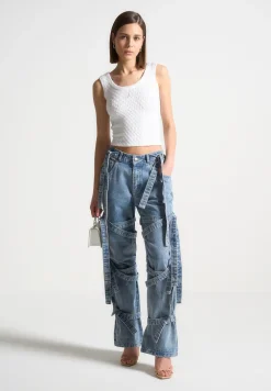 Denim Strap Cargo Jeans