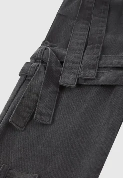 Denim Strap Cargo Jeans - Washed Black