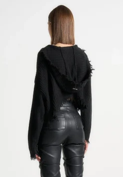 Distressed Chunky Knit Hoodie