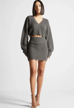 Distressed Knit Mini Skirt