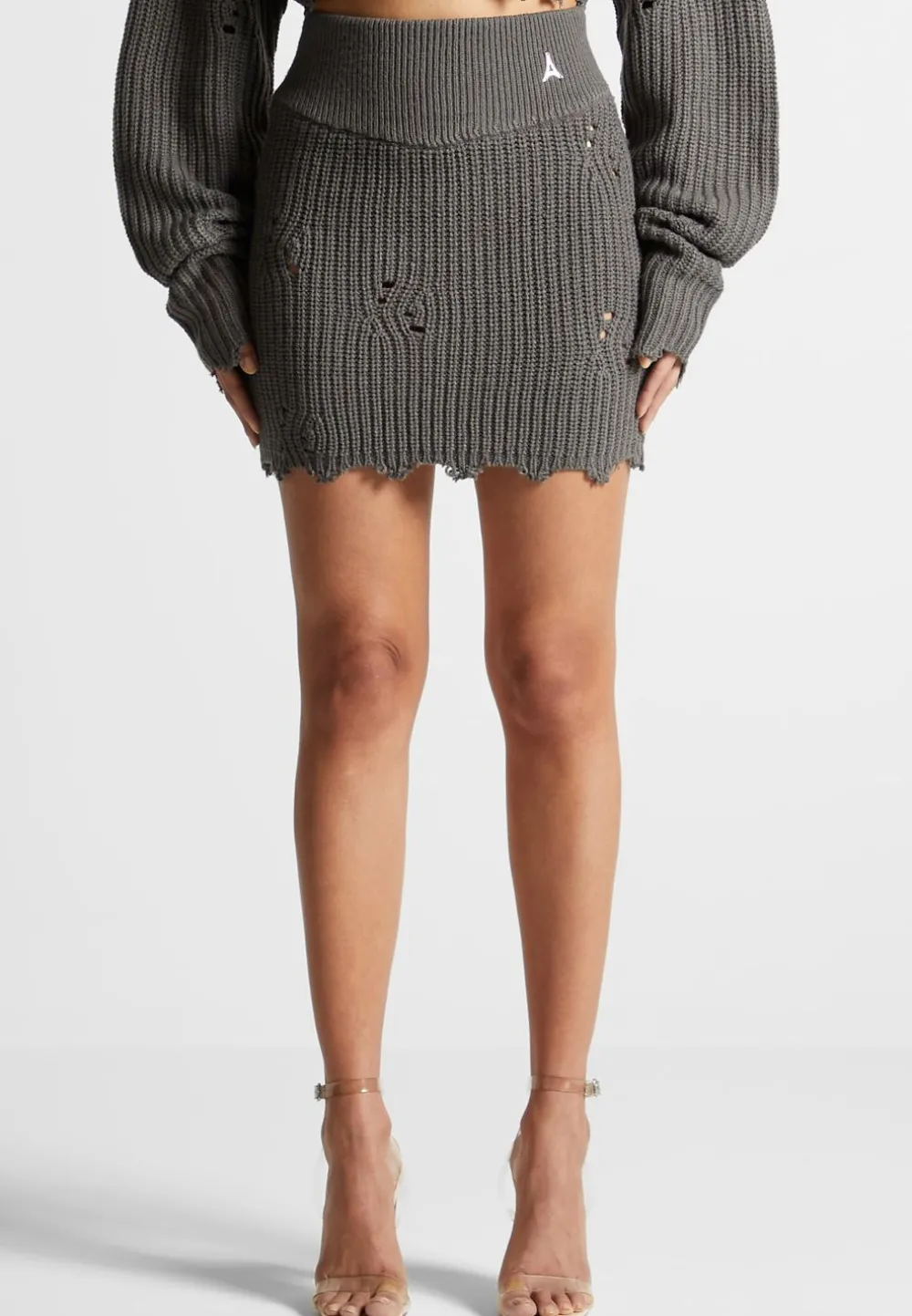 Distressed Knit Mini Skirt