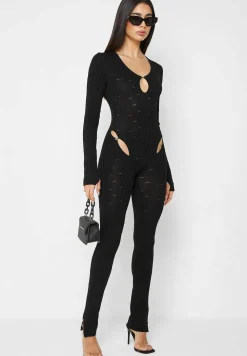 Distressed Knitted Cut Out Jumpsuit