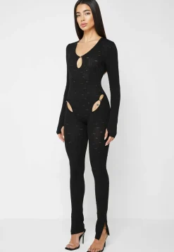 Distressed Knitted Cut Out Jumpsuit