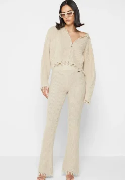 Distressed Knitted Fit And Flare Leggings