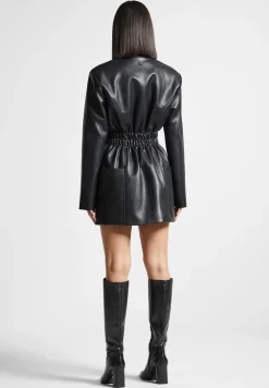 Double Breasted Vegan Leather Blazer Dress