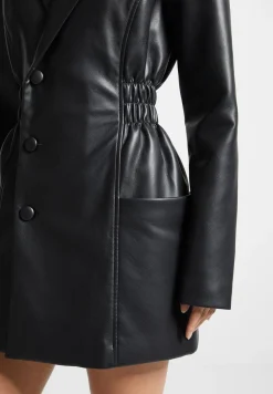 Double Breasted Vegan Leather Blazer Dress