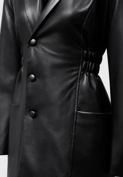 Double Breasted Vegan Leather Blazer Dress