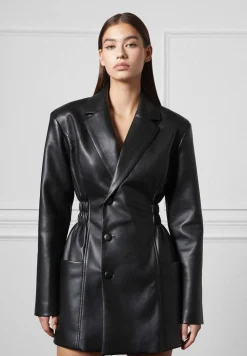 Double Breasted Vegan Leather Blazer Dress