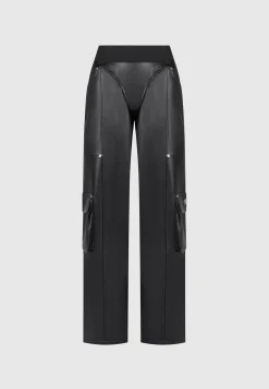 Elasticated Waist Vegan Leather Cargo Trousers