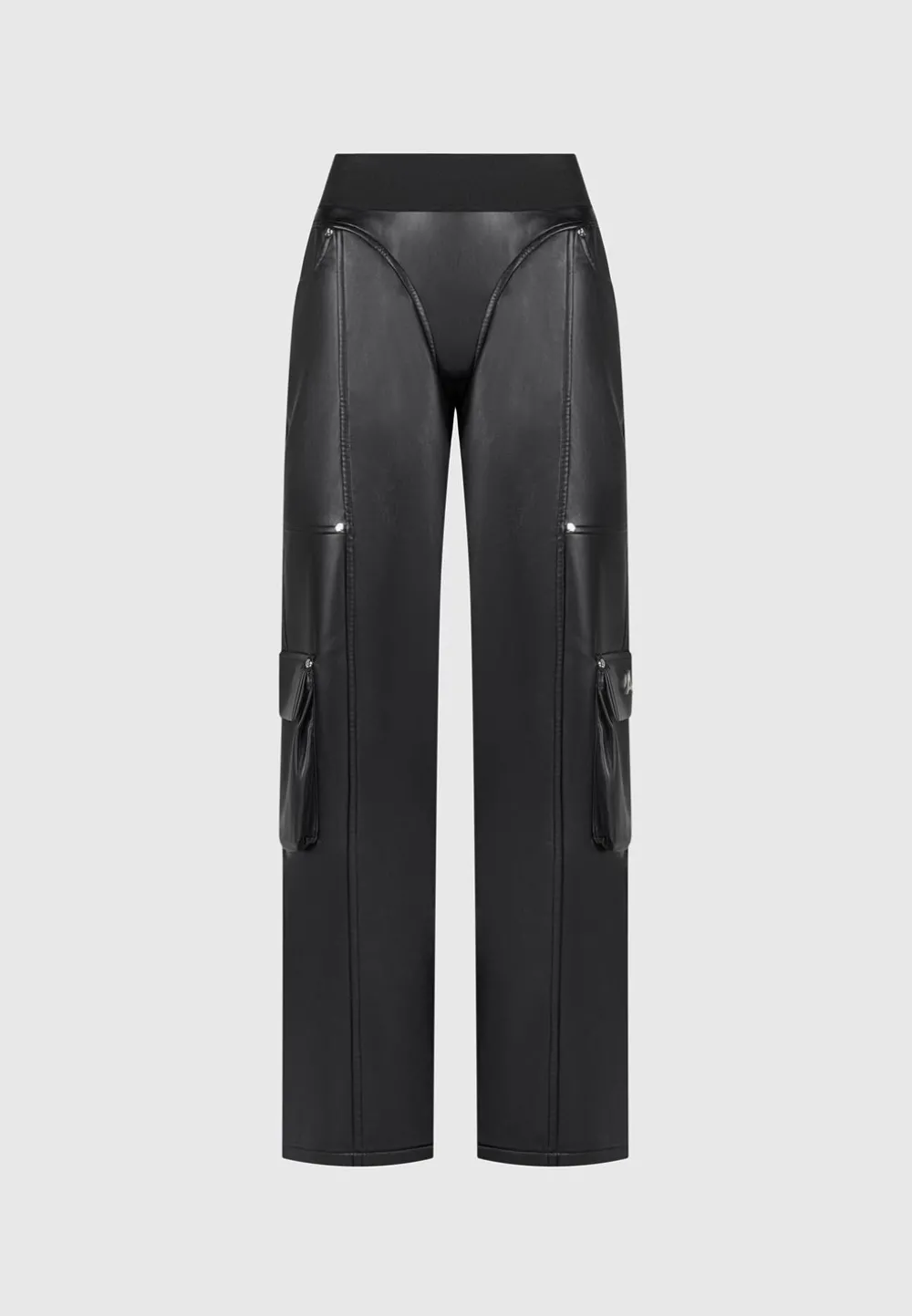 Elasticated Waist Vegan Leather Cargo Trousers