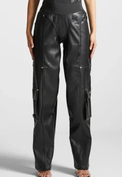 Elasticated Waist Vegan Leather Cargo Trousers