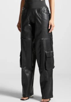Elasticated Waist Vegan Leather Cargo Trousers