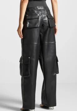 Elasticated Waist Vegan Leather Cargo Trousers