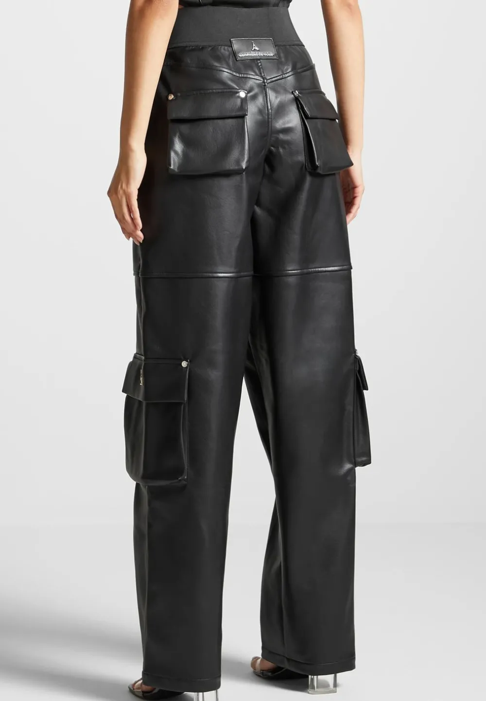 Elasticated Waist Vegan Leather Cargo Trousers