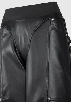 Elasticated Waist Vegan Leather Cargo Trousers