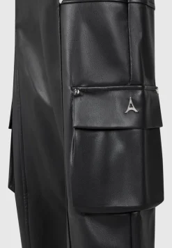 Elasticated Waist Vegan Leather Cargo Trousers