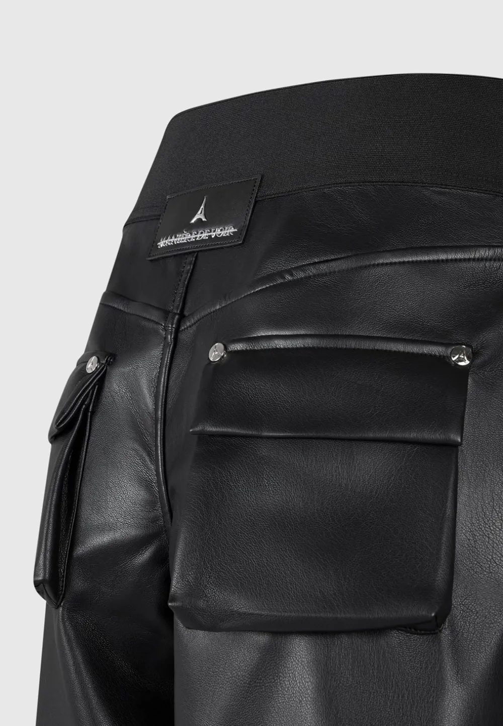 Elasticated Waist Vegan Leather Cargo Trousers