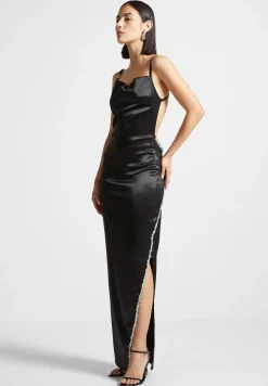 Embellished Open Back Satin Midaxi Dress
