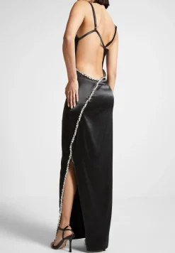 Embellished Open Back Satin Midaxi Dress