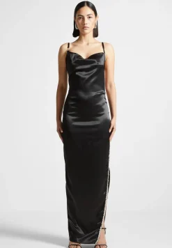Embellished Open Back Satin Midaxi Dress