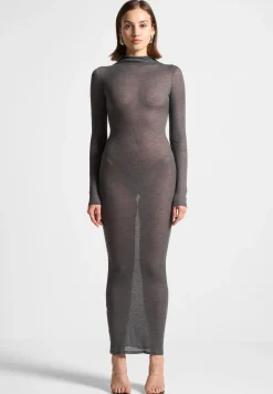 Eternelle Mock Neck Sheer Midaxi Dress