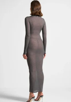 Eternelle Mock Neck Sheer Midaxi Dress