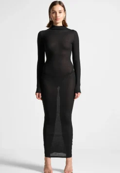 Eternelle Mock Neck Sheer Midaxi Dress