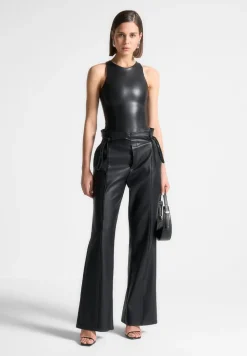Eternelle Vegan Leather Racer Neck Bodysuit