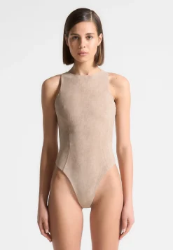 Eternelle Vegan Suede Racer Neck Bodysuit
