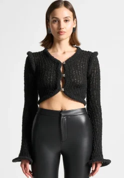 Flared Sleeve Textured Knit Cardigan