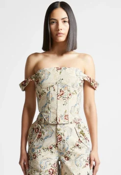 Floral Jacquard Bardot Corset Top