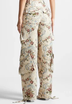 Floral Jacquard High Waisted Cargo Pants