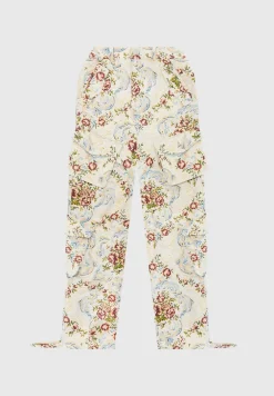 Floral Jacquard High Waisted Cargo Pants