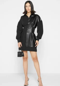 Half Vegan Leather Shirt Dress