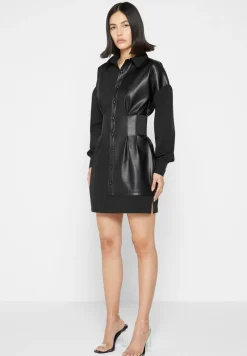 Half Vegan Leather Shirt Dress