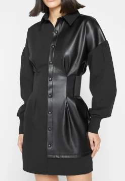 Half Vegan Leather Shirt Dress