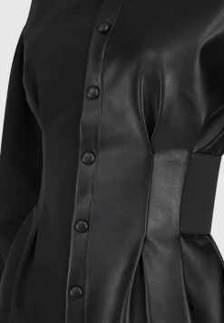 Half Vegan Leather Shirt Dress