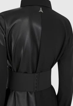 Half Vegan Leather Shirt Dress