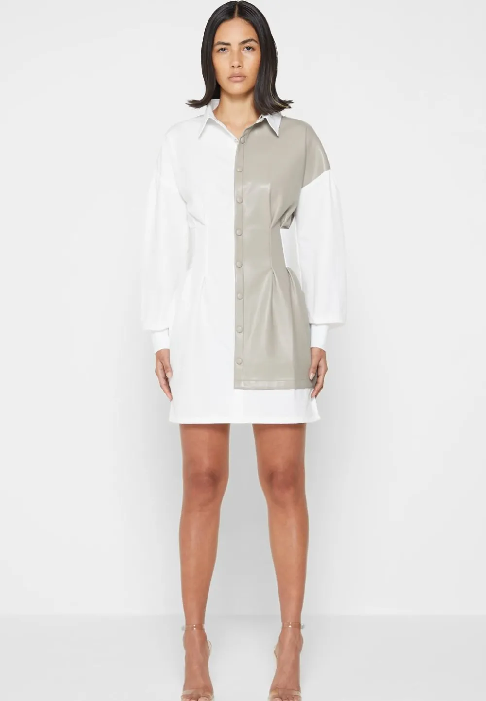 Half Vegan Leather Shirt Dress