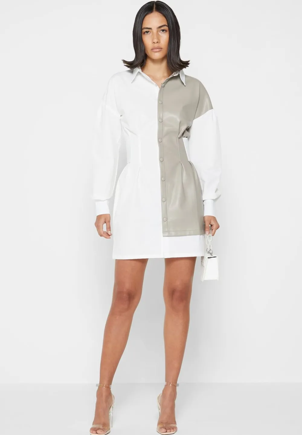 Half Vegan Leather Shirt Dress