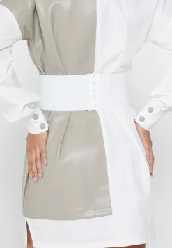 Half Vegan Leather Shirt Dress