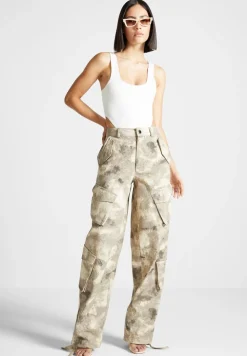 High Waisted Camo Cargo Pants - Beige