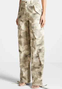 High Waisted Camo Cargo Pants - Beige