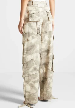 High Waisted Camo Cargo Pants - Beige
