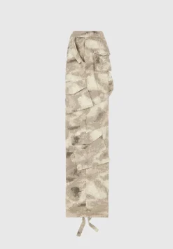 High Waisted Camo Cargo Pants - Beige