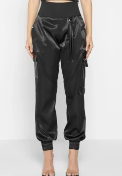 High Waisted Satin Cargo Trousers