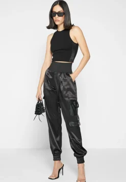 High Waisted Satin Cargo Trousers