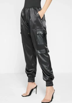 High Waisted Satin Cargo Trousers